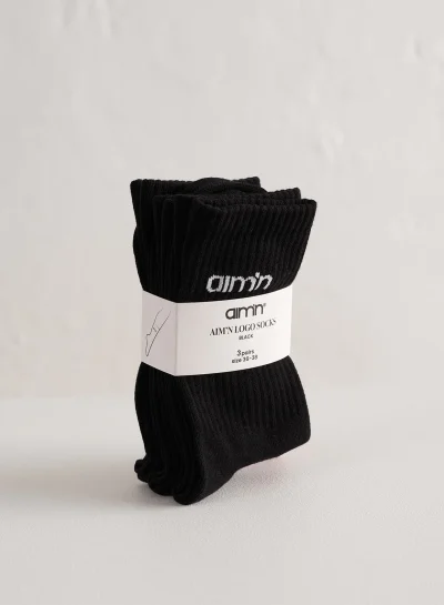 aimn Logo Socks 3-pack Black