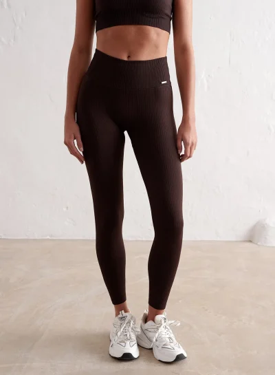 aimn Cacao Ribbed Seamless Tights