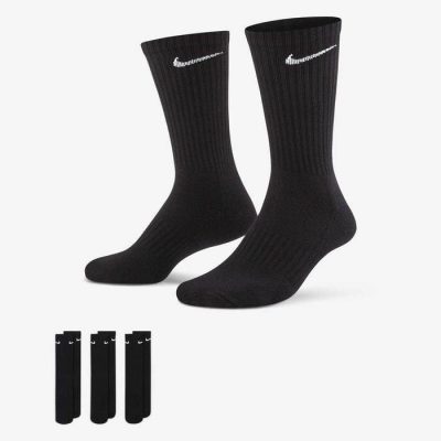 Nike Everyday Cushioned Training Crew Socks (3 Pairs) Svartir