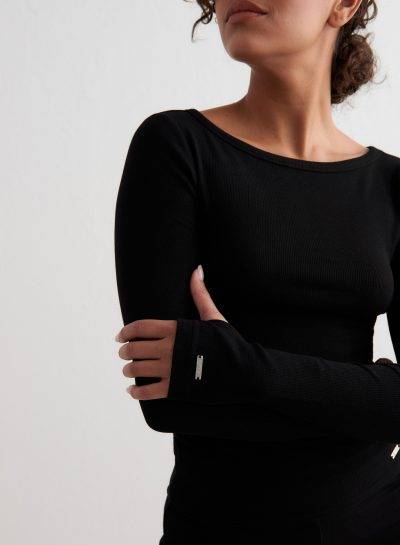 aimn Black Ease Ribbed Long Sleeve
