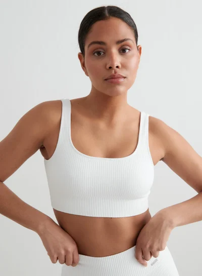 aimn White Ribbed Seamless Bra