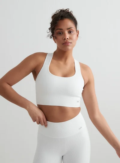 aimn White High Support Ribbed Bra