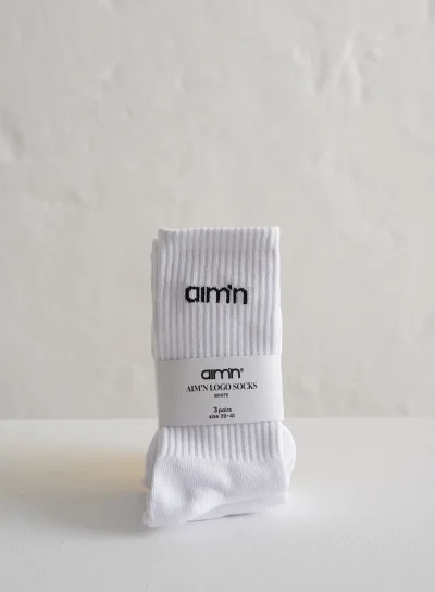 aimn Logo Socks 3 Pack White