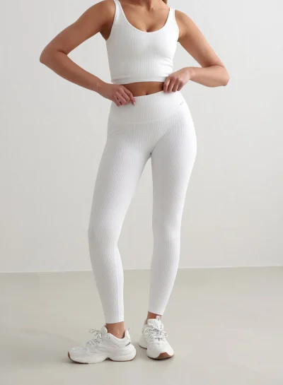 aimn White Ribbed Seamless Tights