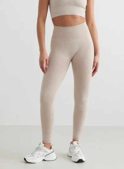 aimn Beige Ribbed Seamless Tights