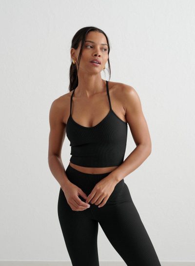 aimn Black Ribbed Performance Bralette