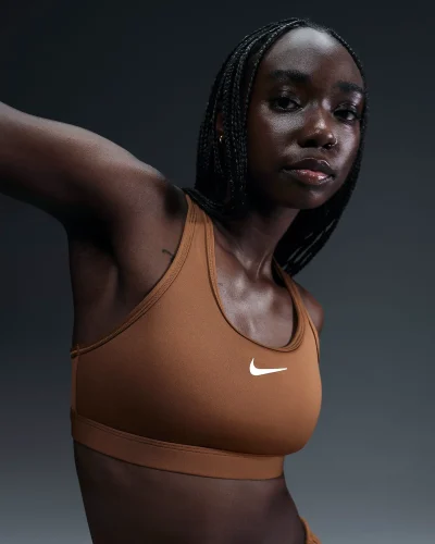 Nike Swoosh Medium Support Padded Sports Bra Tan Kvenna
