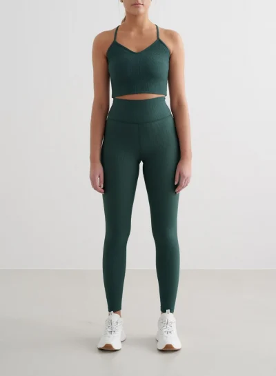 aimn Deep Emerald Ribbed Performance Tights