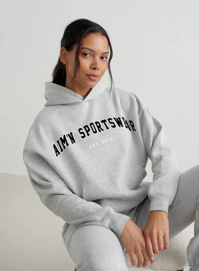 aimn Light Grey Melange Varsity Sweat Hood