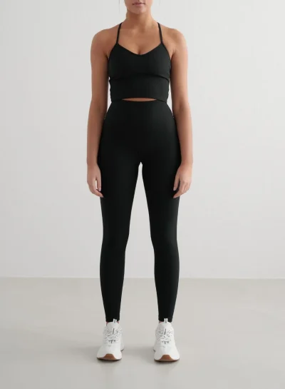 aimn Black Ribbed Performance Tights