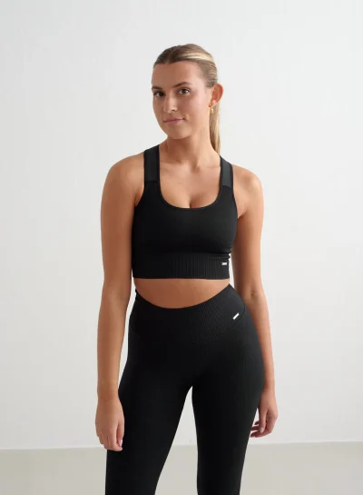 aimn Black High Support Ribbed Bra