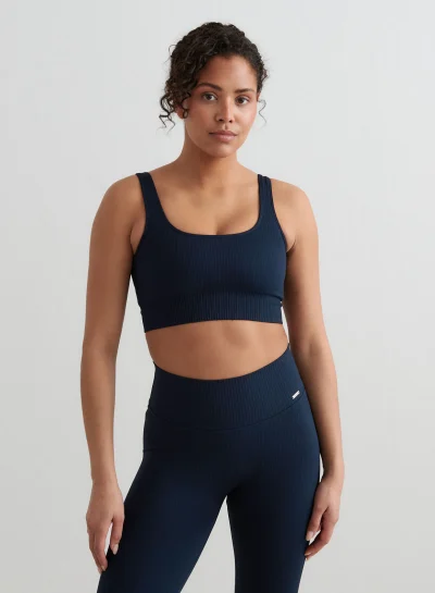 aimn Navy Ribbed Seamless Bra