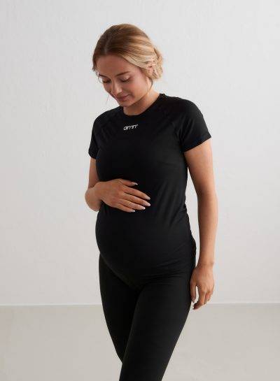 aimn Black Soft Basic Maternity Short Sleeve