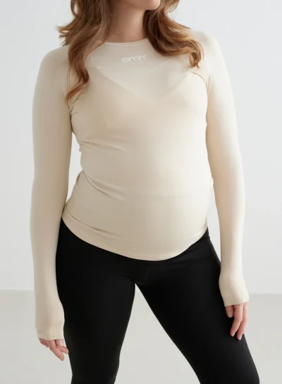 aimn Cafe Au Lait Soft Basic Maternity Long Sleeve