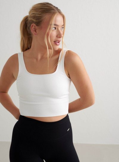 aimn White Ribbed Seamless Shaping Bralette