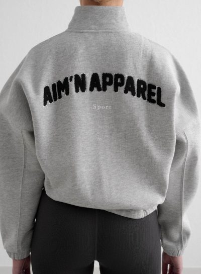 aimn Grey Melange Campus Sweat Zip Jacket