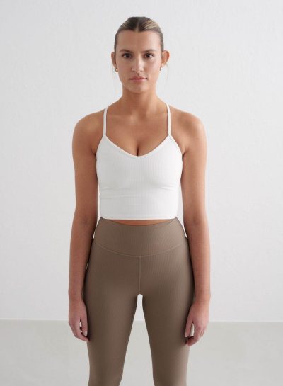 aimn White Ribbed Performance Bralette