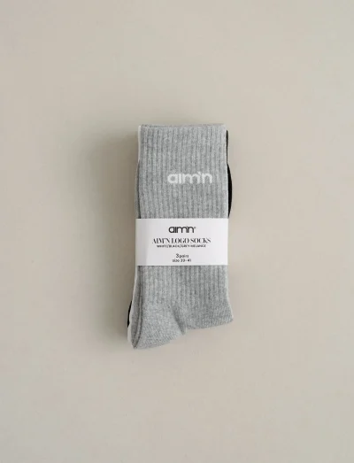 aimn Logo Socks 3 Pack Grey Melange