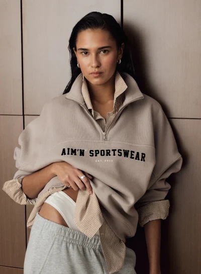 aimn Dark Clay Varsity Sweat Half Zip