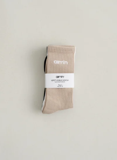 aimn Logo Socks 3-Pack Cacao/CafeAuLait/White