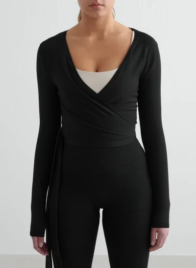 aimn Black Shape Seamless Wrap Long Sleeve