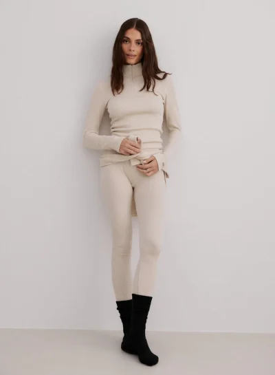 aimn Cafe au lait Ribbed Wool Leggings