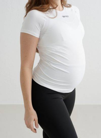 aimn White Soft Basic Maternity Short Sleeve