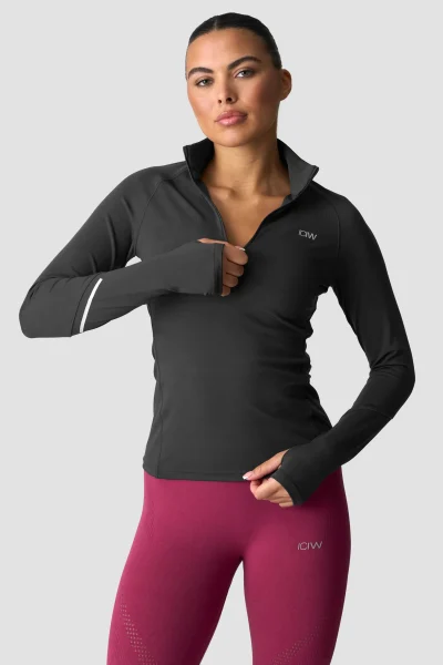 ICIW Everyday Long Sleeve 1/4 Stripe Zipper Dark Grey Kvenna