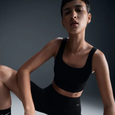 Nike Zenvy Medium Support Padded Longline Sports Bra Kvenna Svartur