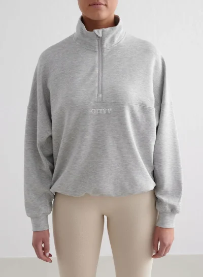 aimn Light Grey Melange Comfy Modal Half Zip