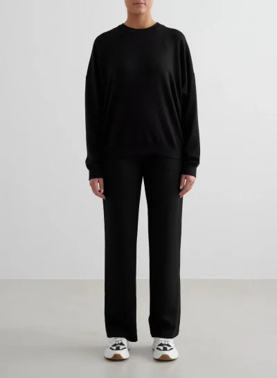 aimn Black Comfy Modal Wide Pants