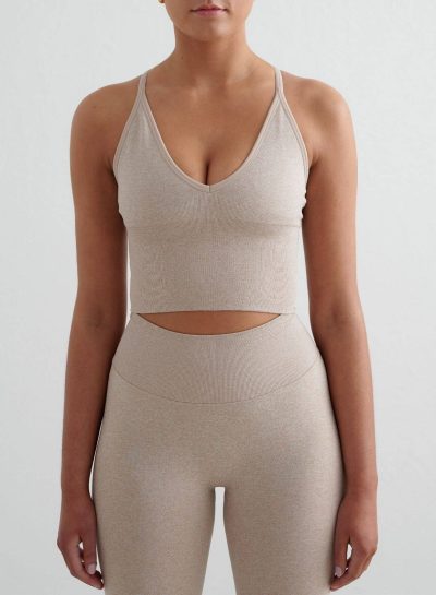 aimn Beige Melange Shape Seamless Cross Back Bralette