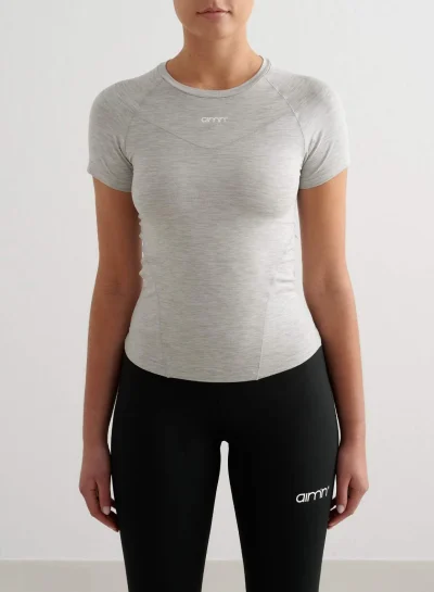 aimn Grey Melange Soft Basic Short Sleeve