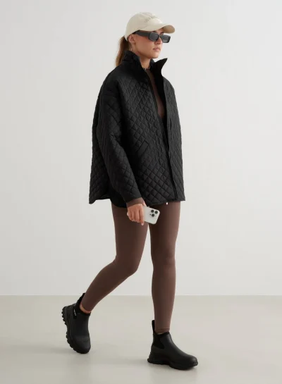 aimn Black Oversized Quilted Jacket
