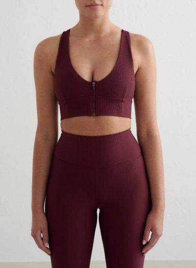 aimn Cherry Ribbed Performance Zipped Bra
