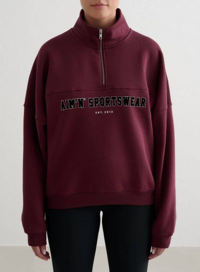 aimn Cherry Varsity Half Zip Sweatshirt