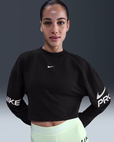 Nike Pro DriFIT Loose Crewneck French Terry Sweatshirt Svört Kvenna