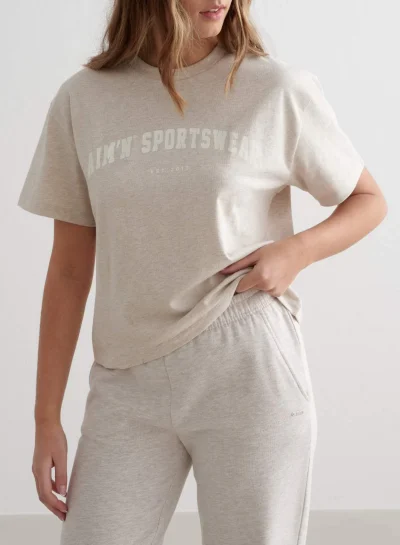 aimn Beige Melange Varsity Boxy T-Shirt