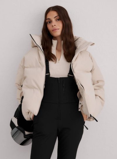 aimn Cafe Au Lait Cortina Glossy Puffer Jacket