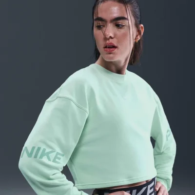 Nike Pro DriFIT Loose Crewneck French Terry Sweatshirt Mint Green Kvenna