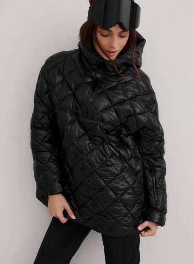 aimn Glossy Black Luxe Quilted Anorak