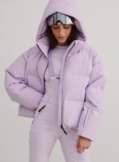 aimn Pale Lavender Cortina Glossy Puffer Jacket
