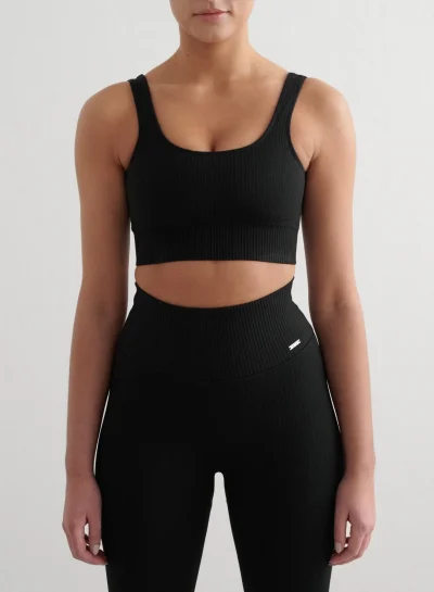 aimn Black Ribbed Seamless Bra