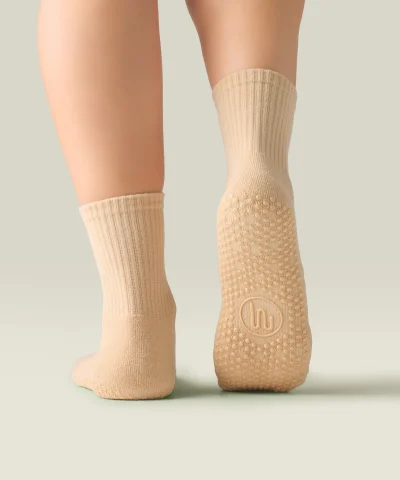 Move Active Non Slip Grip Crew Socks Almond