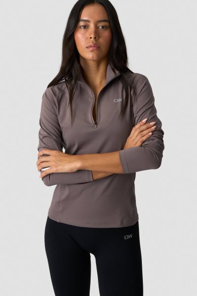 ICIW Everyday Long Sleeve 1/4 Stripe Zipper Dusty Brown Kvenna