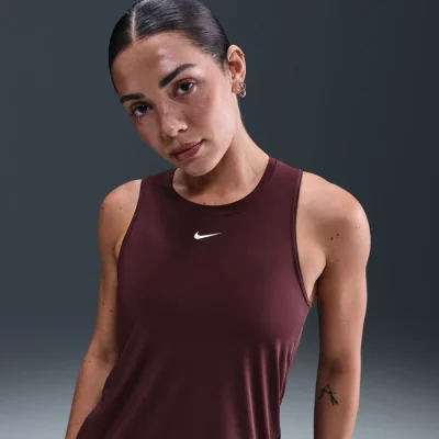 Nike One Classic DriFit High Neck Tank Top Burgundy Kvenna