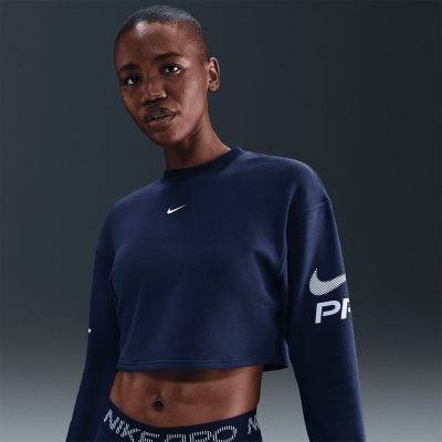 Nike Pro DriFIT Loose Crewneck French Terry Sweatshirt Midnight Navy Kvenna