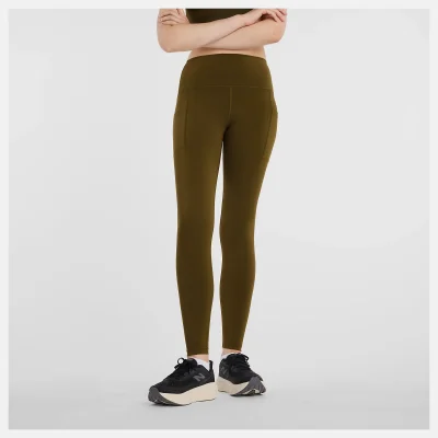 New Balance Sleek Pocket High Rise Legging 27inch Khaki Kvenna
