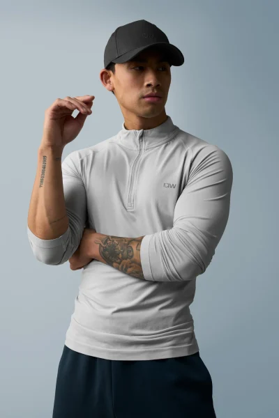 ICIW Essential Seamless 1/4 Zip Long Sleeve Light Grey