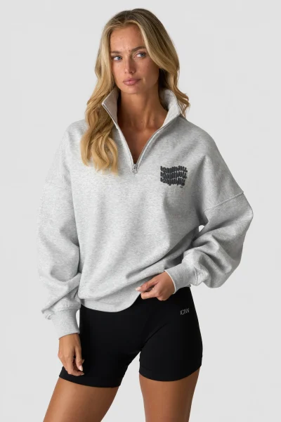 ICIW Everyday 1/4 Zip Crewneck Print Light Grey Melange Kvenna